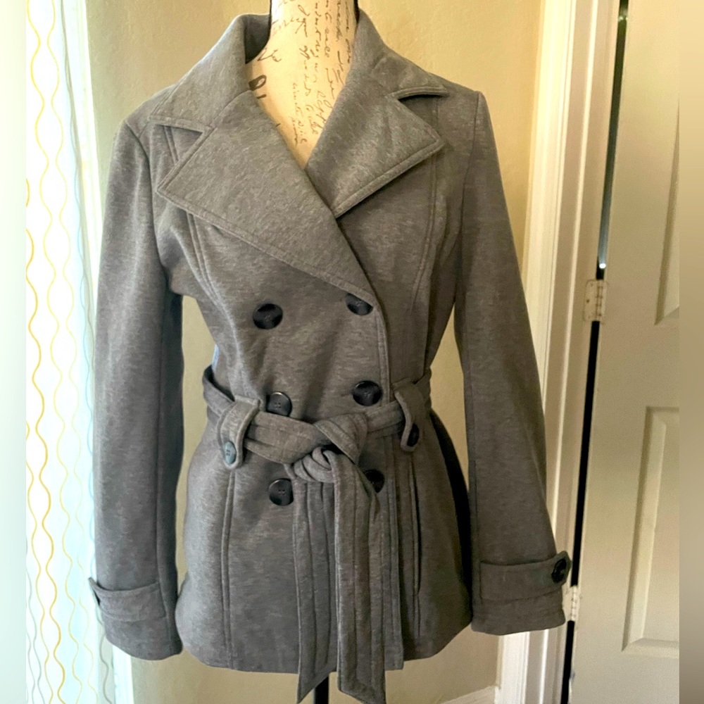 Jou Jou Girls’ Grey Double-Breasted Pea Coat.